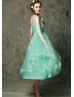 Mint Tulle Straps Corset Back Ankle Length Prom Dress